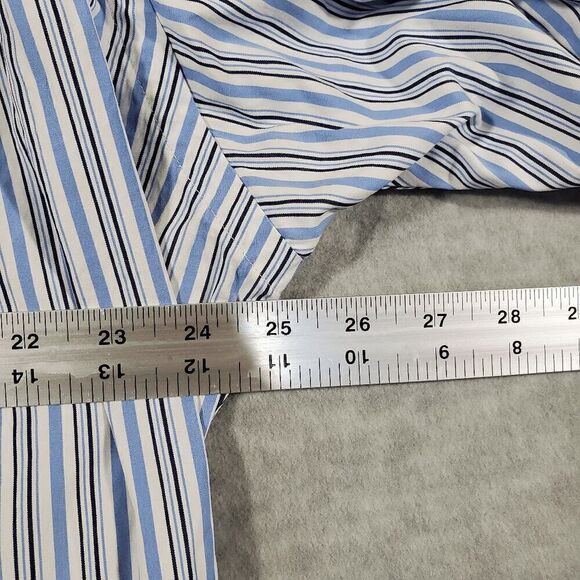 Ralph Lauren Shirt Mens 17.5 White Blue Striped Dress Classic Fit Button Down - Picture 5 of 10